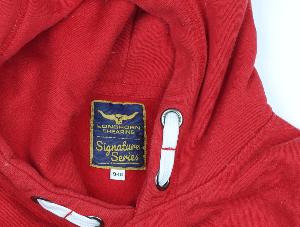 Longhorn Shearing Boys Red 9-10 Years Pullover Hoodie Logo Fleece