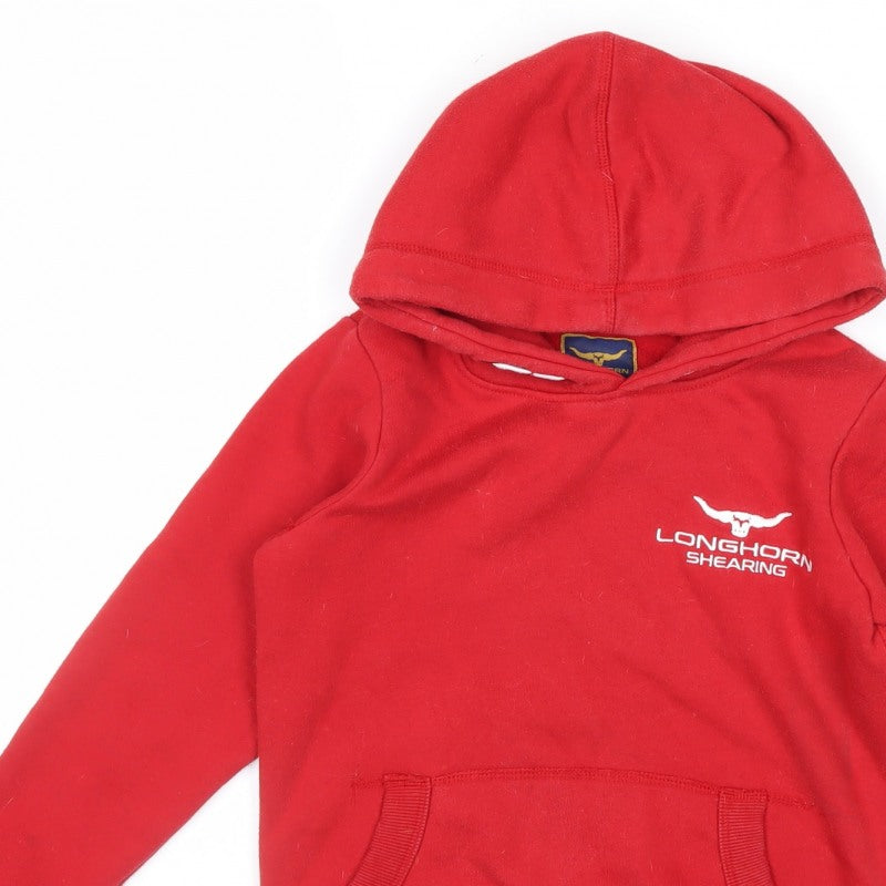 Longhorn Shearing Boys Red 9-10 Years Pullover Hoodie Logo Fleece