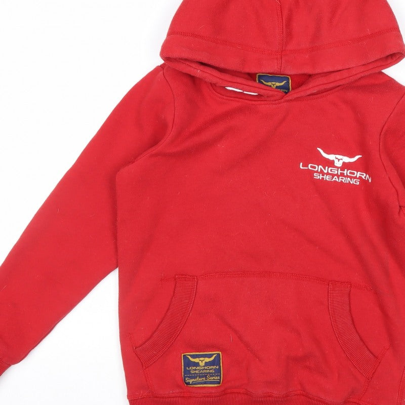 Longhorn Shearing Boys Red 9-10 Years Pullover Hoodie Logo Fleece