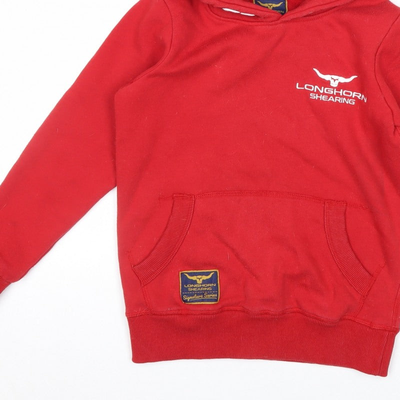 Longhorn Shearing Boys Red 9-10 Years Pullover Hoodie Logo Fleece