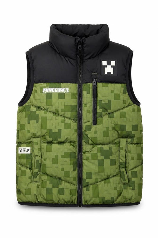 Minecraft Boys Green Black 9-10 Years Quilted Padded Waistcoat