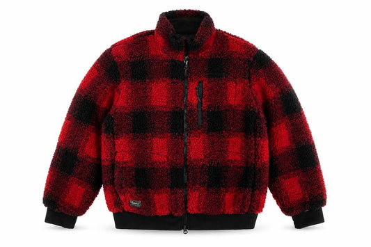 Superdry Women’s Red Black Check Borg Fleece Bomber Jacket UK 12