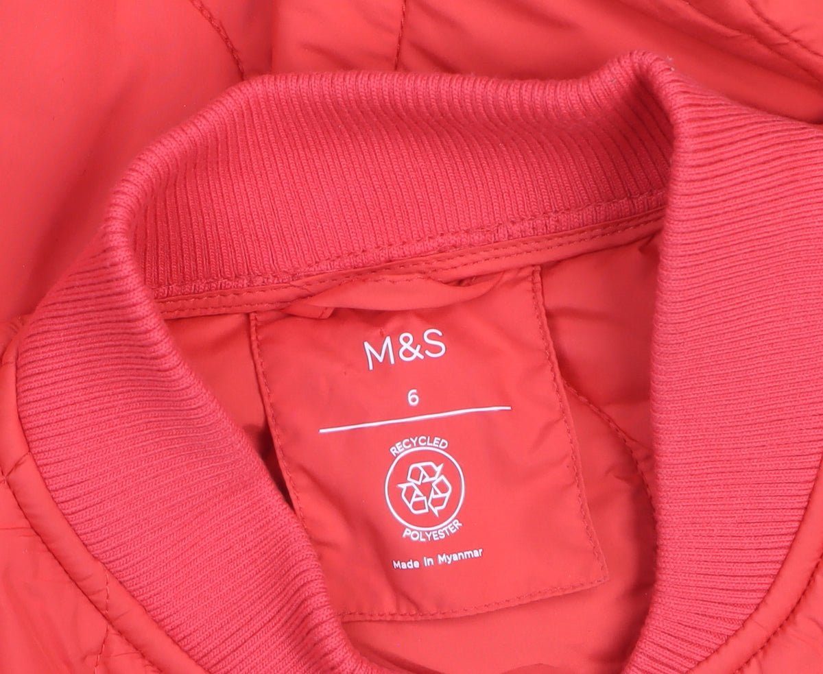 Marks and Spencer Women Red Size 6 Quilted Bomber Jacket