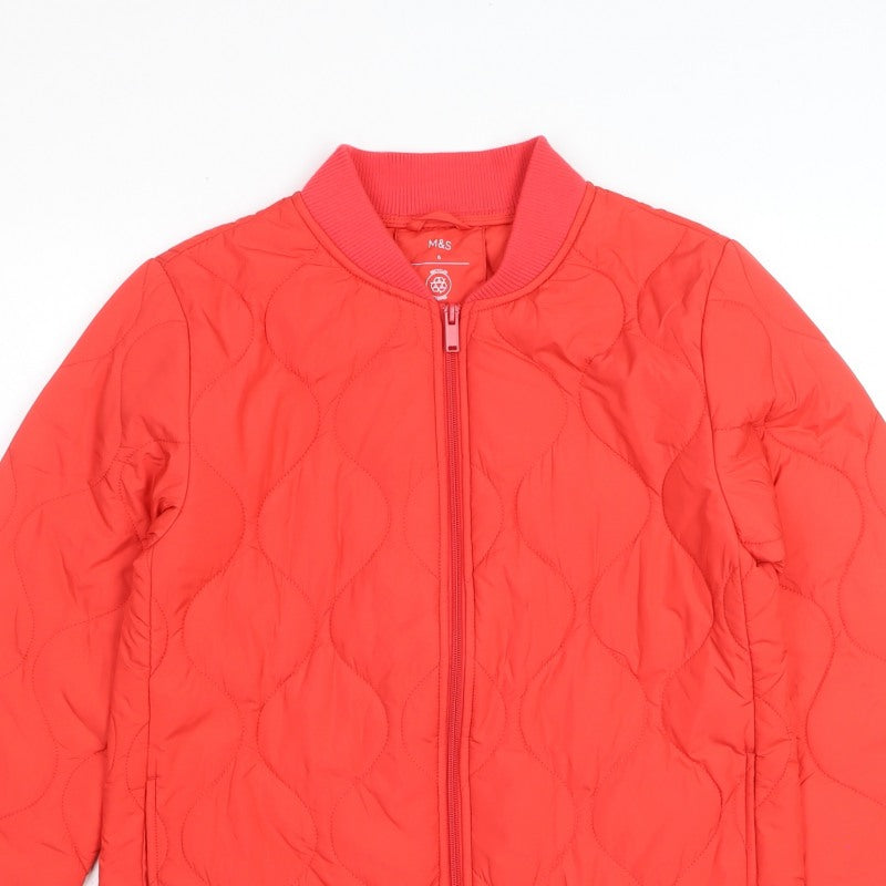 Marks and Spencer Women Red Size 6 Quilted Bomber Jacket