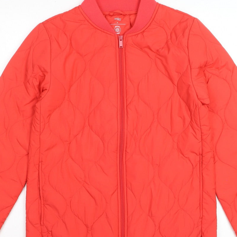 Marks and Spencer Women Red Size 6 Quilted Bomber Jacket