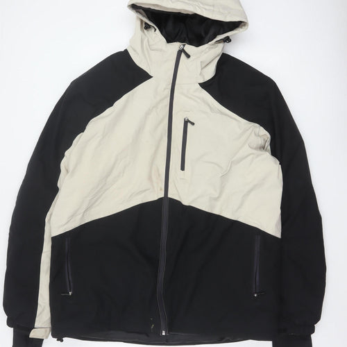 Crane Men’s Black Ivory XL Hooded Padded Ski Jacket Full Zip