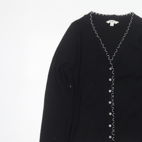 Marks and Spencer Women Black Size 18 Basic V-Neck Button-Up Knit Cardigan
