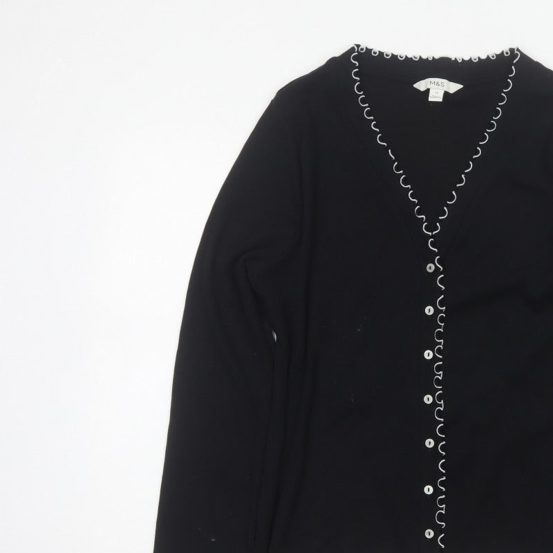 Marks and Spencer Women Black Size 18 Basic V-Neck Button-Up Knit Cardigan
