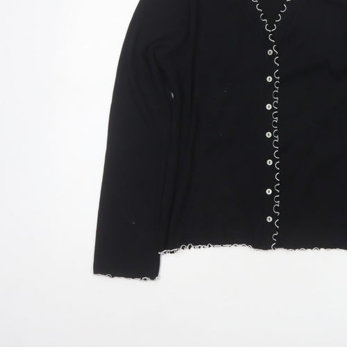 Marks and Spencer Women Black Size 18 Basic V-Neck Button-Up Knit Cardigan