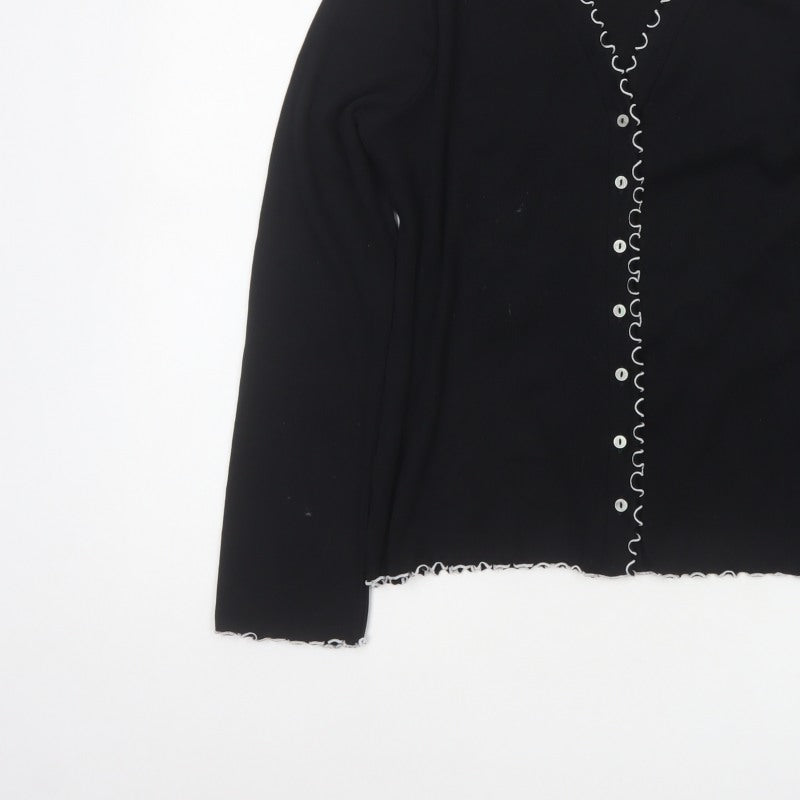 Marks and Spencer Women Black Size 18 Basic V-Neck Button-Up Knit Cardigan