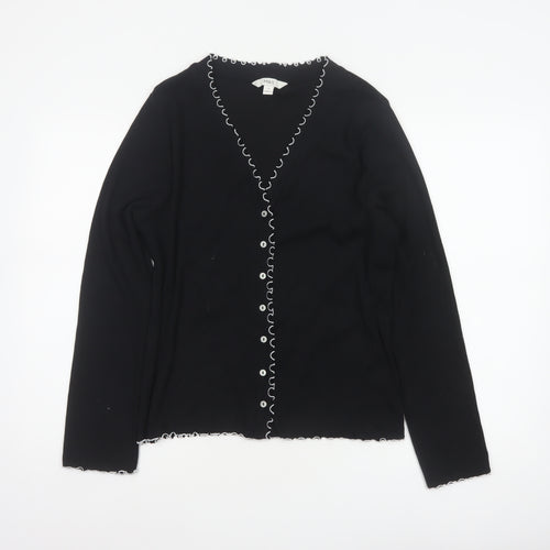 Marks and Spencer Women Black Size 18 Basic V-Neck Button-Up Knit Cardigan