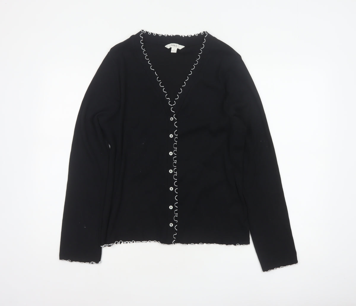Marks and Spencer Women Black Size 18 Basic V-Neck Button-Up Knit Cardigan