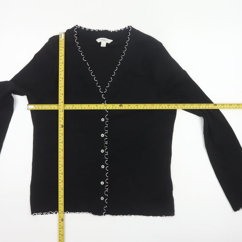 Marks and Spencer Women Black Size 18 Basic V-Neck Button-Up Knit Cardigan