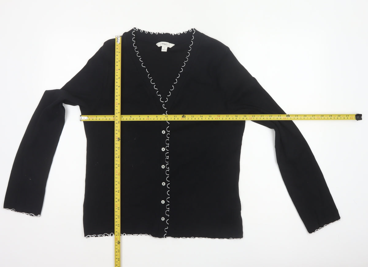 Marks and Spencer Women Black Size 18 Basic V-Neck Button-Up Knit Cardigan