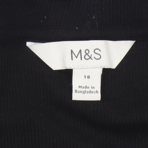 Marks and Spencer Women Black Size 18 Basic V-Neck Button-Up Knit Cardigan