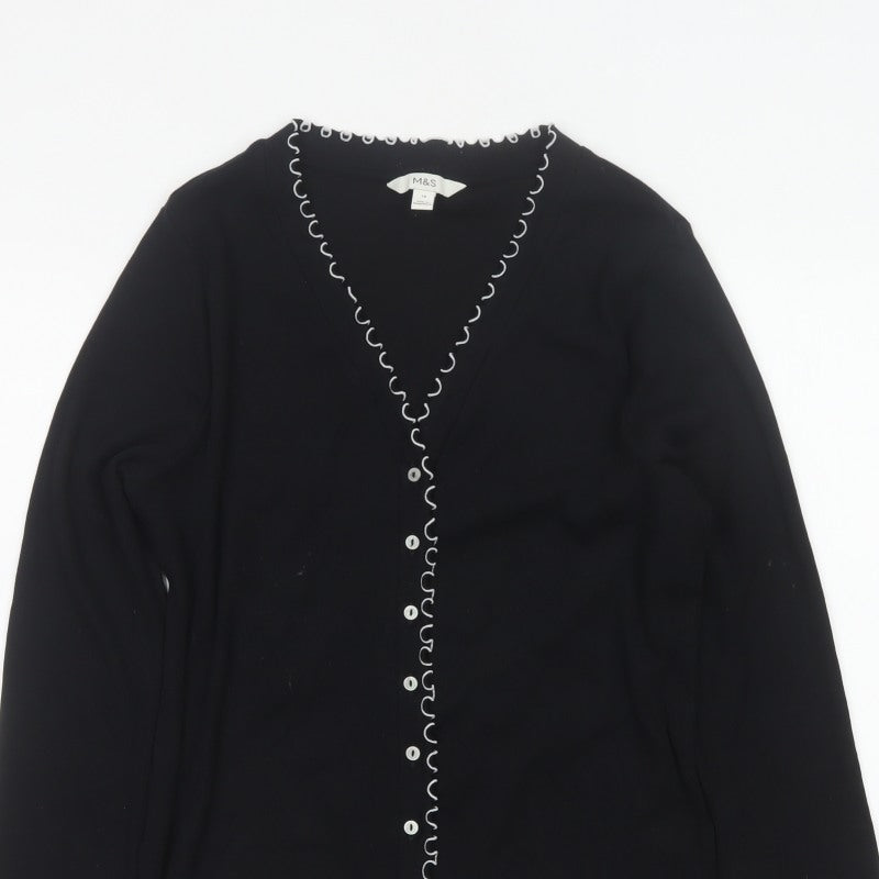 Marks and Spencer Women Black Size 18 Basic V-Neck Button-Up Knit Cardigan