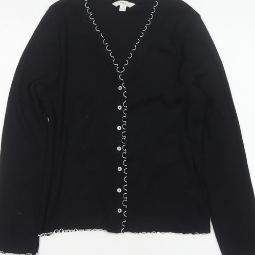 Marks and Spencer Women Black Size 18 Basic V-Neck Button-Up Knit Cardigan