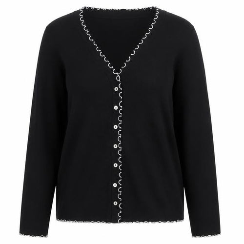 Marks and Spencer Women Black Size 18 Basic V-Neck Button-Up Knit Cardigan
