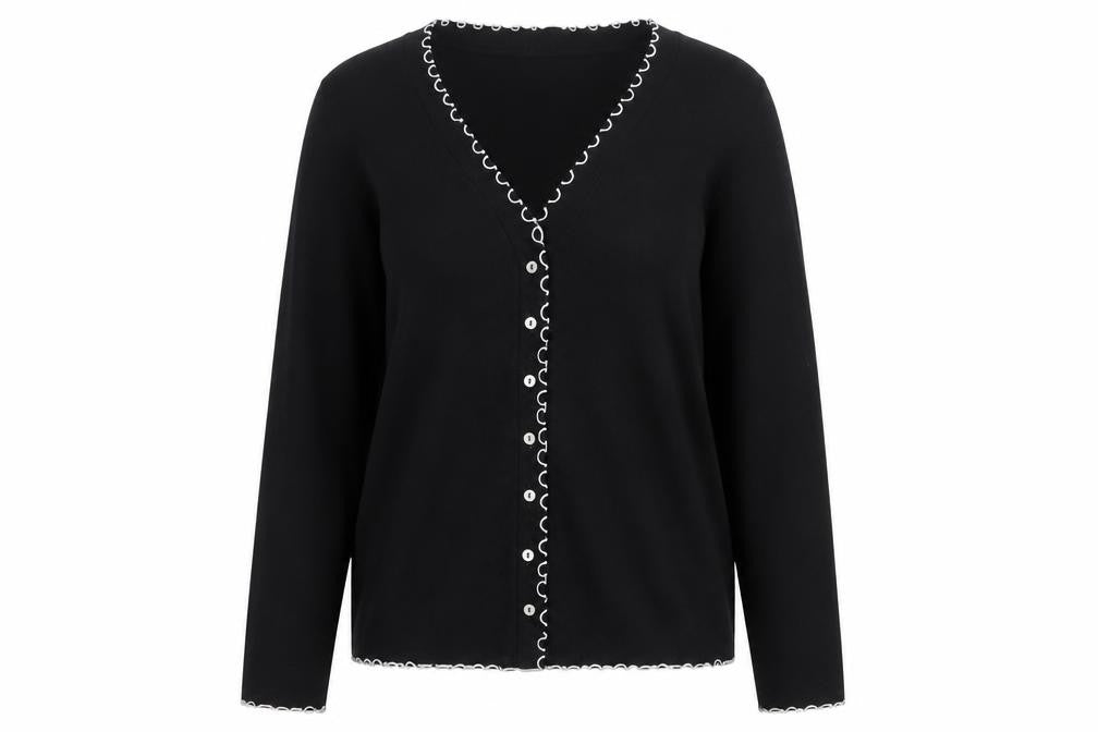 Marks and Spencer Women Black Size 18 Basic V-Neck Button-Up Knit Cardigan