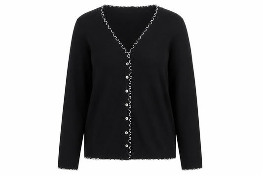 Marks and Spencer Women Black Size 18 Basic V-Neck Button-Up Knit Cardigan
