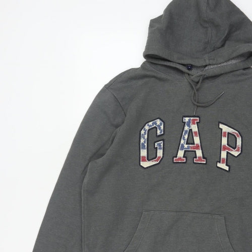 Gap Men’s Grey M Pullover Hoodie USA Flag Logo Pocket