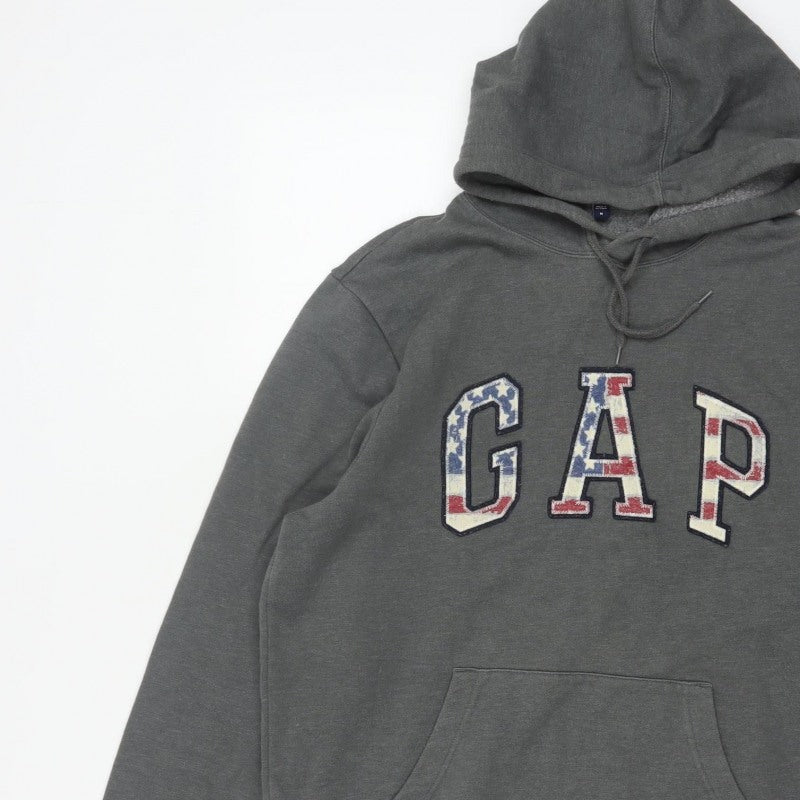 Gap Men’s Grey M Pullover Hoodie USA Flag Logo Pocket