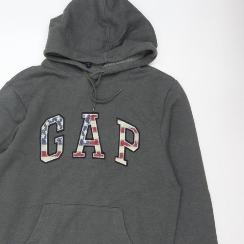 Gap Men’s Grey M Pullover Hoodie USA Flag Logo Pocket