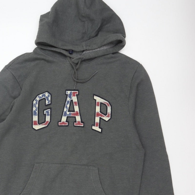 Gap Men’s Grey M Pullover Hoodie USA Flag Logo Pocket