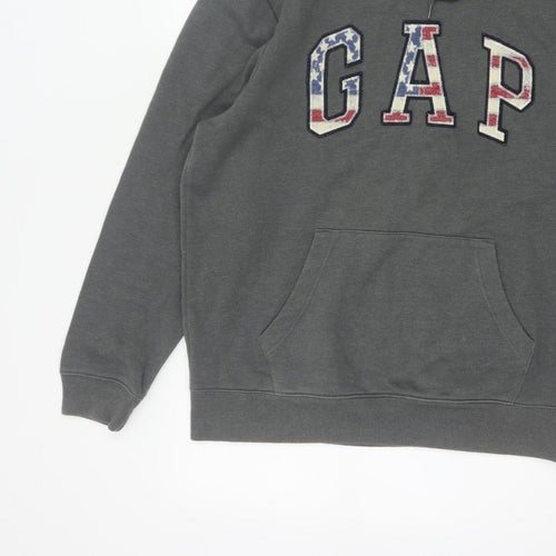 Gap Men’s Grey M Pullover Hoodie USA Flag Logo Pocket