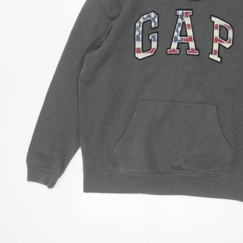 Gap Men’s Grey M Pullover Hoodie USA Flag Logo Pocket