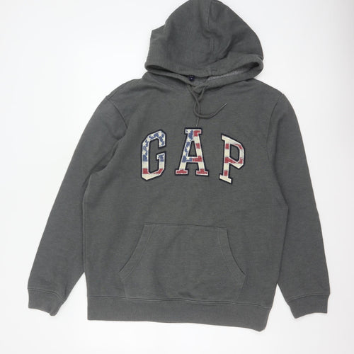 Gap Men’s Grey M Pullover Hoodie USA Flag Logo Pocket