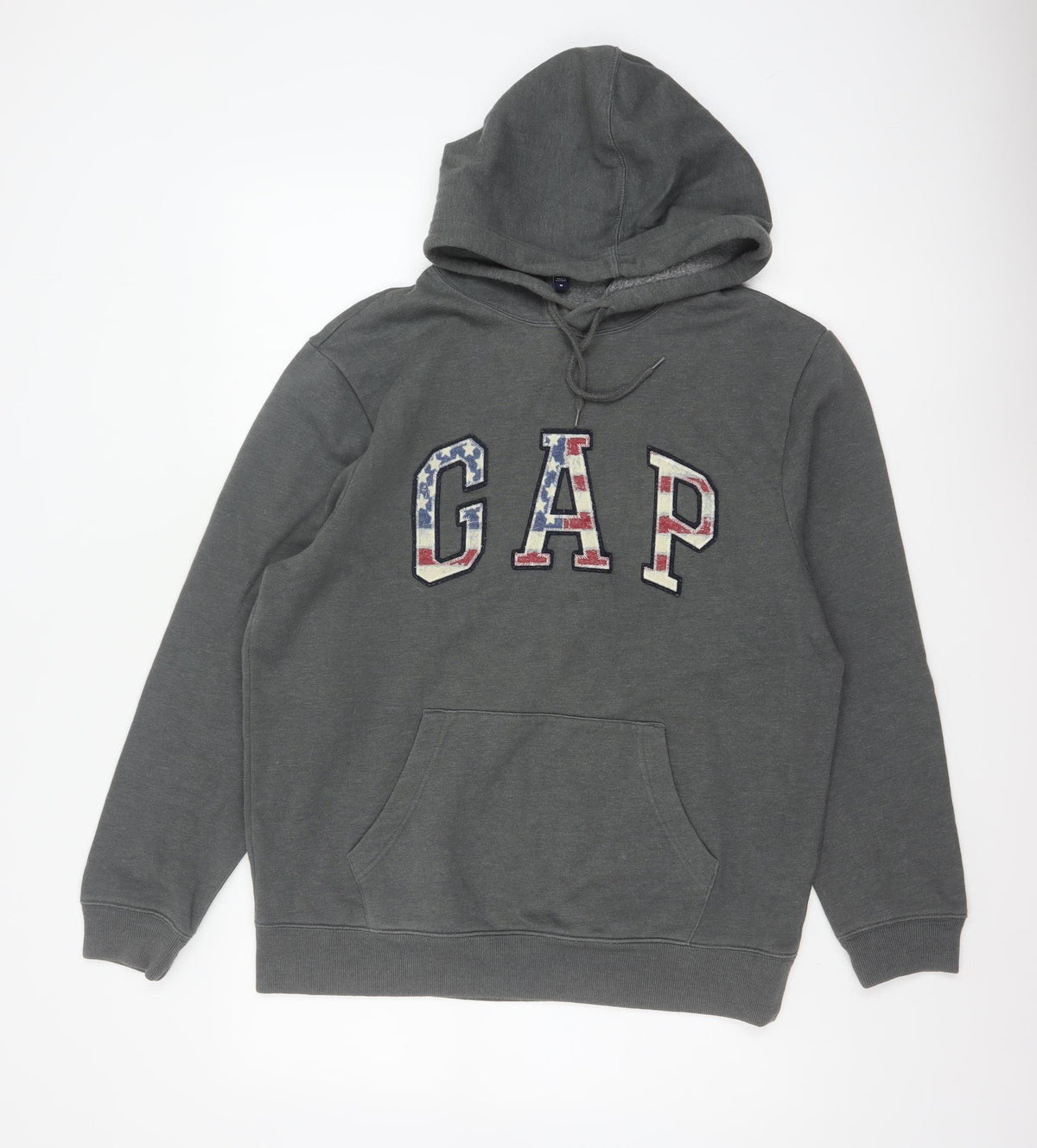 Gap Men’s Grey M Pullover Hoodie USA Flag Logo Pocket