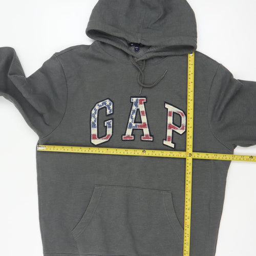 Gap Men’s Grey M Pullover Hoodie USA Flag Logo Pocket