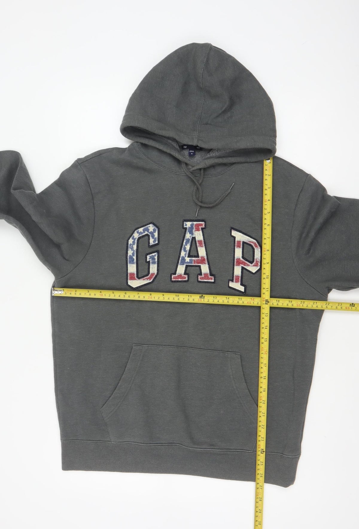 Gap Men’s Grey M Pullover Hoodie USA Flag Logo Pocket