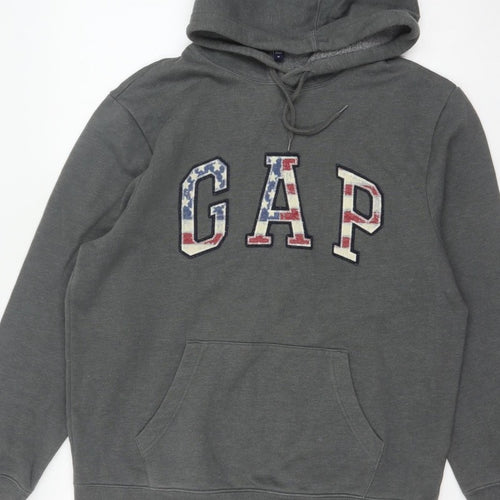 Gap Men’s Grey M Pullover Hoodie USA Flag Logo Pocket