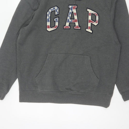 Gap Men’s Grey M Pullover Hoodie USA Flag Logo Pocket