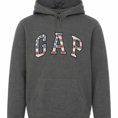 Gap Men’s Grey M Pullover Hoodie USA Flag Logo Pocket