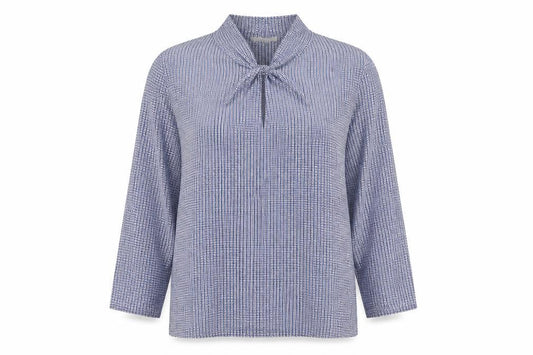 Hobbs Women Blue Geometric Tie Neck Long Sleeve Tunic Blouse M
