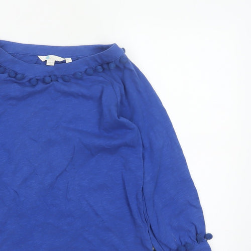 Boden Women Blue UK 6 Pom Pom Balloon Sleeve Jersey Blouse