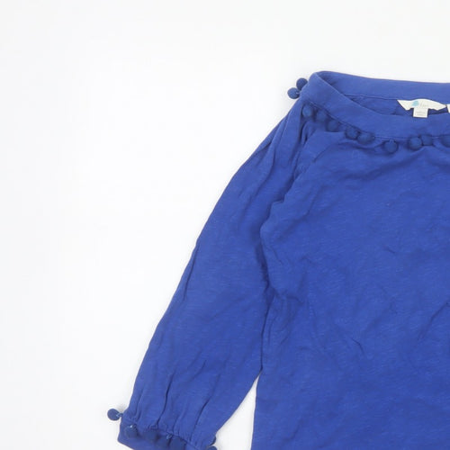 Boden Women Blue UK 6 Pom Pom Balloon Sleeve Jersey Blouse