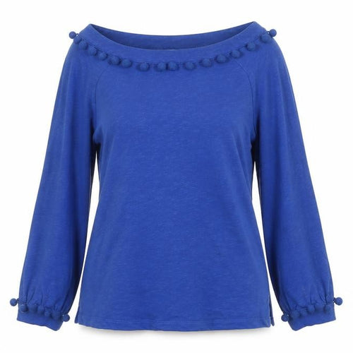 Boden Women Blue UK 6 Pom Pom Balloon Sleeve Jersey Blouse