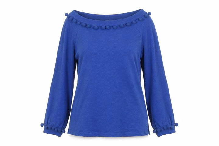 Boden Women Blue UK 6 Pom Pom Balloon Sleeve Jersey Blouse