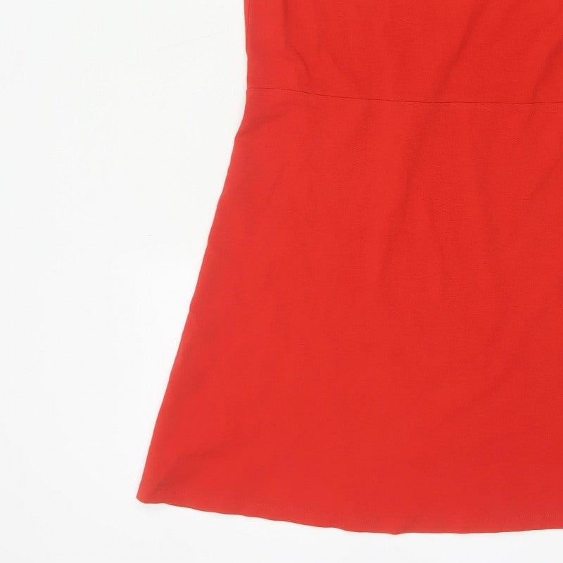 Monki Women Red XS Fit & Flare Polo Mini Dress Cotton Graphic Print