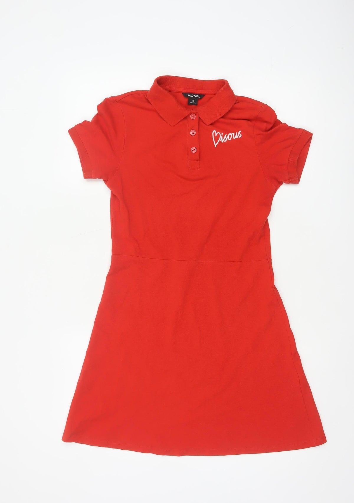 Monki Women Red XS Fit & Flare Polo Mini Dress Cotton Graphic Print