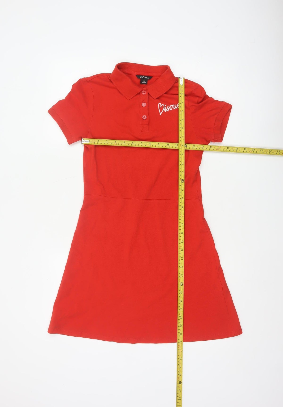 Monki Women Red XS Fit & Flare Polo Mini Dress Cotton Graphic Print