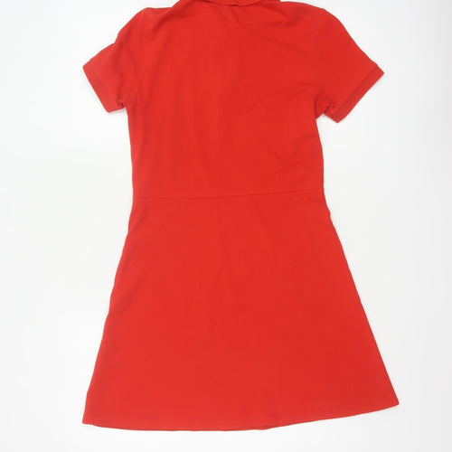 Monki Women Red XS Fit & Flare Polo Mini Dress Cotton Graphic Print