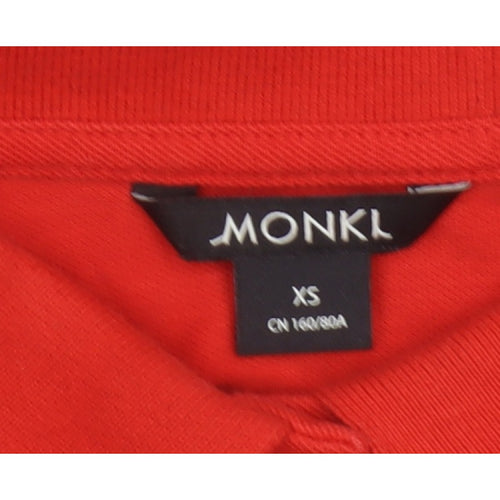 Monki Women Red XS Fit & Flare Polo Mini Dress Cotton Graphic Print