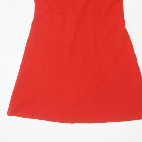 Monki Women Red XS Fit & Flare Polo Mini Dress Cotton Graphic Print