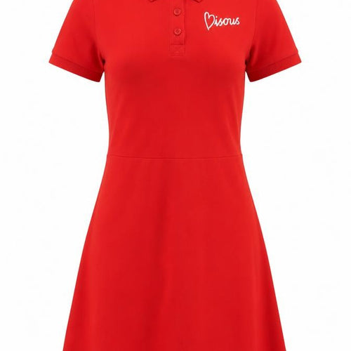 Monki Women Red XS Fit & Flare Polo Mini Dress Cotton Graphic Print