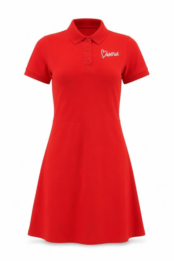 Monki Women Red XS Fit & Flare Polo Mini Dress Cotton Graphic Print